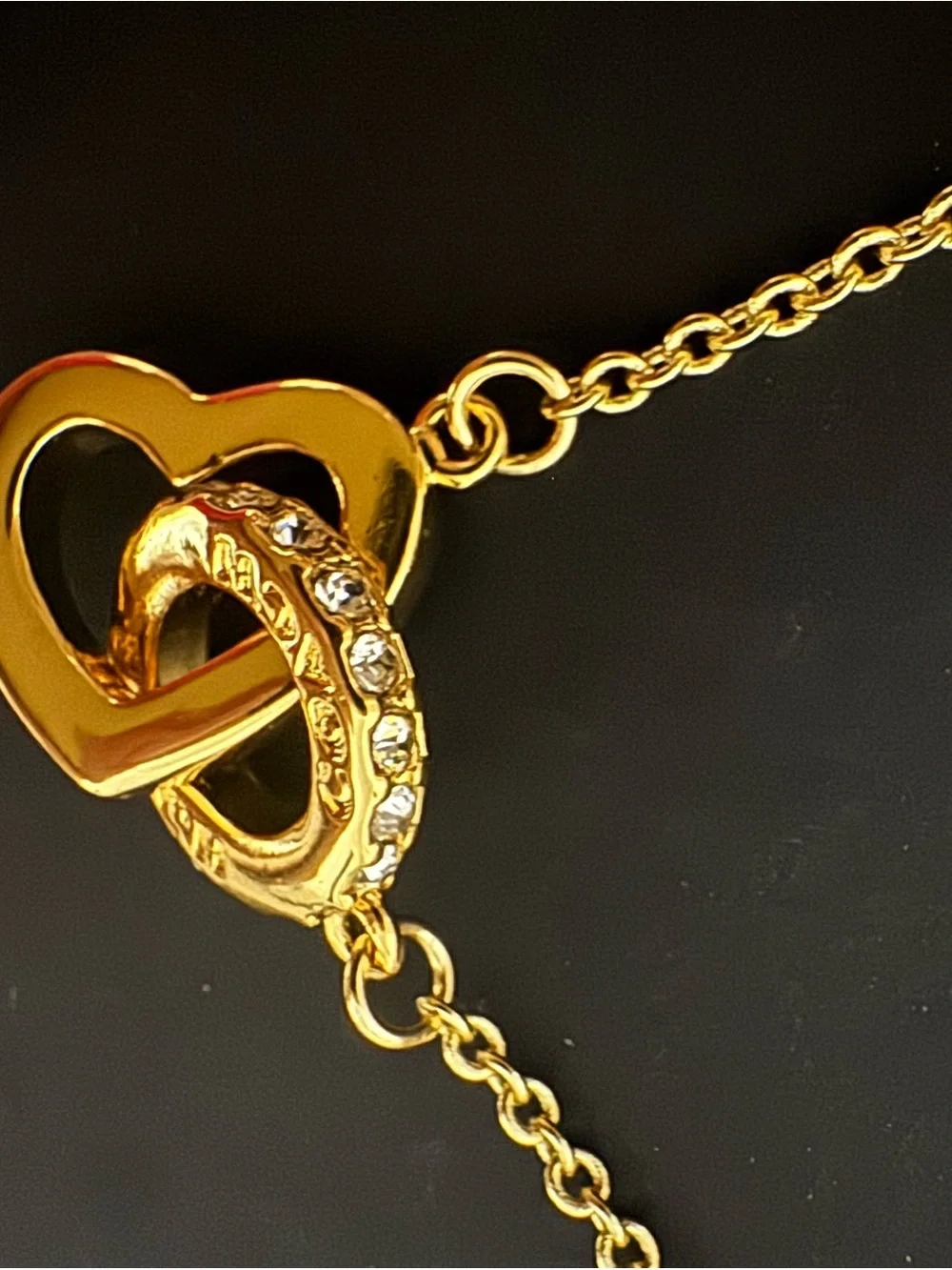 Coach Gold Interlocking Heart Necklace with Crystal Accents